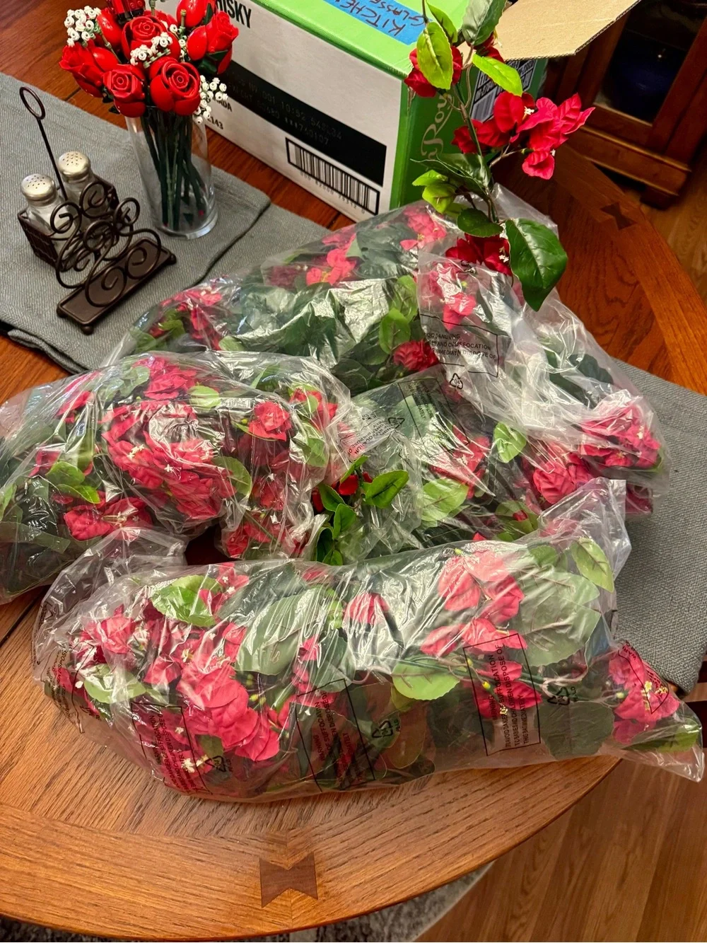 Set of 4 Artificial Red Bougainvillea Hanging Bush Stalks UV Resistant Plant New